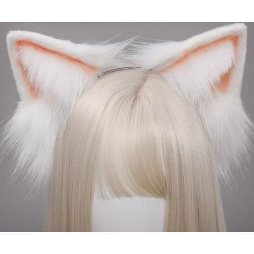 Animal Anime Faux Fur Kitten Wolf Ears Headband Kawaii Plush Lolita Headdress Hair Hoop Cosplay Costume Party Headpiece
