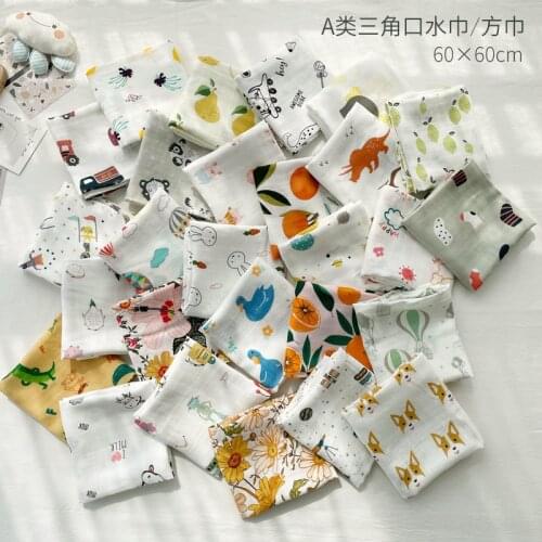29 cartoon printed baby multi-use square scarf 60 x 60 newborn baby bamboo cotton gauze triangular towel spit towel.baby stuff