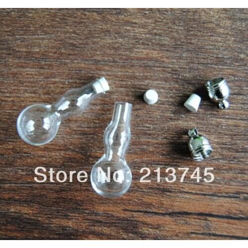 Free shipping!!!100pcss/lot gourd glass vial pendant , glass perfume pendant , glass wishi bottle (with Rubber plug)