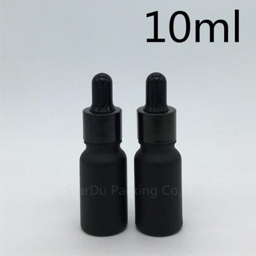 Free shipping 240pcs 10ml black frosted glass essential oil bottle with shiny black ring dropper 10cc glass perfume bottle