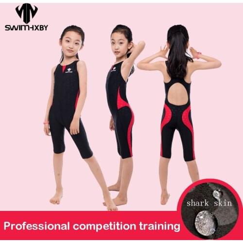 HXBY One Piece Swimsuit For Girls Competitive Training Swimwear Womens Knee Swimsuit Girl Kids Swimwear Swimming Suit For Women
