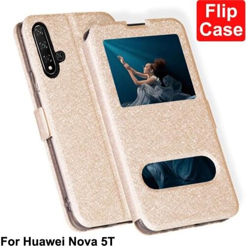 Open Window flip case For Huawei Nova 5T Case PU Leather phone cases for Huawei Nova 5T 5 T coque Nova5T shell back cover