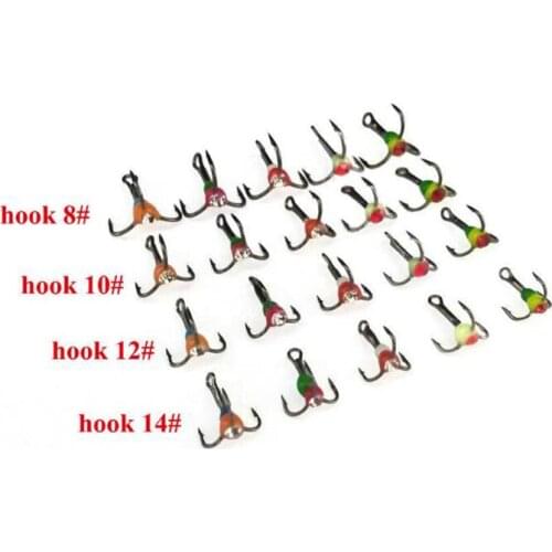 DYGYGYFFZ 5pcs/lot Size 8/10/12/14 Fishing Lure Color Drill Hook Winter Ice Fishing Hook Three Anchor Hook Winter Fishing Hook