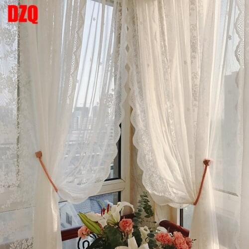 French Romance Bedroom Decoration Curtains For Kitchen White Floating Tulle Sheer Rod Pocket Stereoscopic Lace Yarn Rideau 6