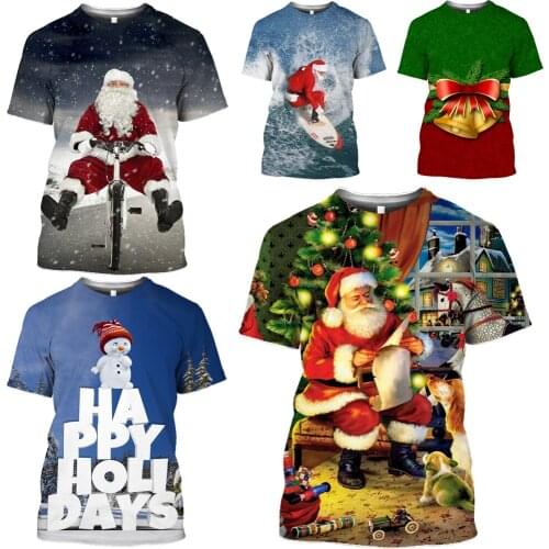 HOXIXIB 2020 New Year Gift Men Tshirt Candy 3D Print Christmas T Shirt Women Biscuit Tops Santa Claus Bicycle Unisex Sportswear