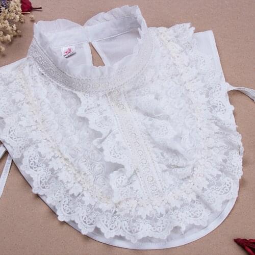 New Fungus lace fake collar retro fresh art hollow lace bottoming crystal bead new style art simple wild cotton shirt collar