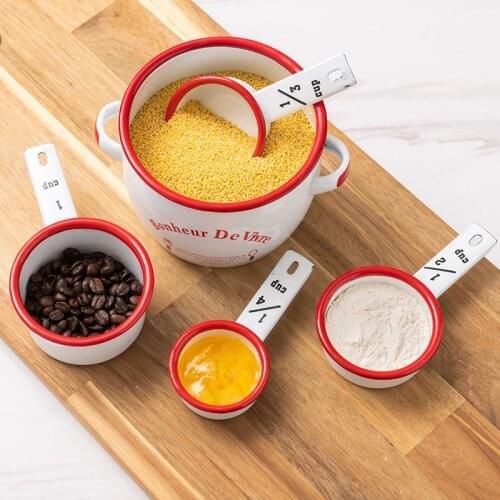 4PCS Kitchen Tools Measuring Spoons Enamel Teaspoon Coffee Sugar Scoop Cake Baking Measuring Cups Kitchen Cooking Baking Tools