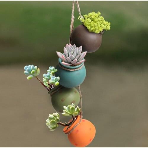 Four-piece Set of Hanging Flower-pot Ceramic Air-permeable Balcony Wall-mounted Plant Pot Hanging Rustic Pastel Ceramic Planter