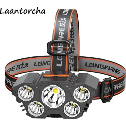Head lamp Five heads Ultra Bright Headlamps USB Rechargeable fishing Headlight Outdoor Camping LED powerful Headlamp Light