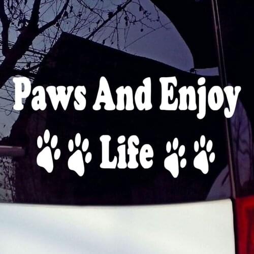Enjoy Life With Four Paws Vinyl Decal Cute Puppy Paw Sticker 20.5x9.2cm