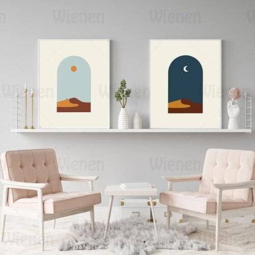 Nordic Wall Art Abstract Sun Moon Poster Landscape Canvas Painting Desert Print Picture Minimalist Home Decor For Living Room