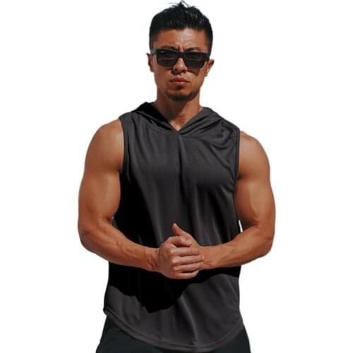 2021Spring and Summer New Mens Vest Hooded Fitness Running Training Loose Quick-drying Breathable Sports Vest Men Gym Tank Top