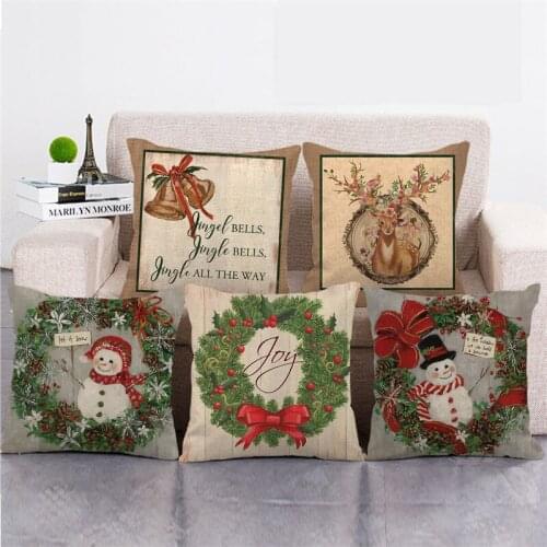 Wholesale 45cm*45cm Cartoon christmas wreath Linen/Cotton Throw Pillow Covers Couch Cushion Cover Home Decor Pillowcase