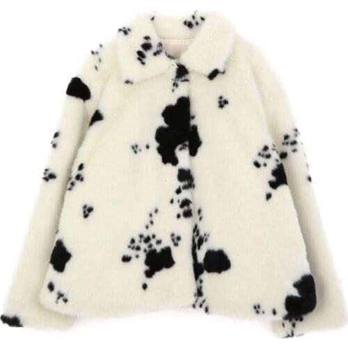 2021 autumn and winter retro coat cow mink fur motorcycle clothing womens mid-length plush jacket coat leopard print furry