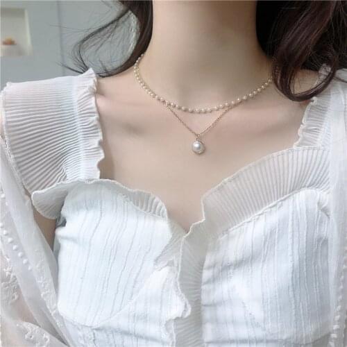 Vintage Korean Style Multilayer Pearl Pendant Necklaces for Women Choker Jewelry Girls Party Gift Female Jewellery Chocker