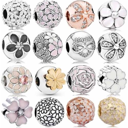 DIY Charms Shining Clover Primrose Daisy Meadow Love Heart Clip 925 Sterling Silver Bead Fit Fashion Bracelet Jewelry