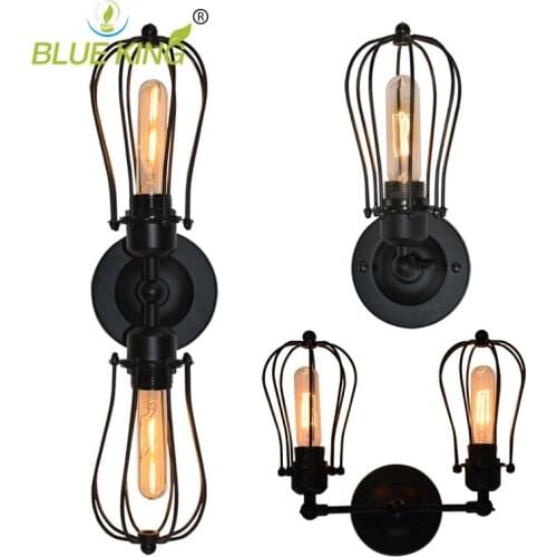 Industrial Vintage wall lamp two heads iron cage wall light restaurant aisle porch pub stair corridor cafe light bar wall sconce