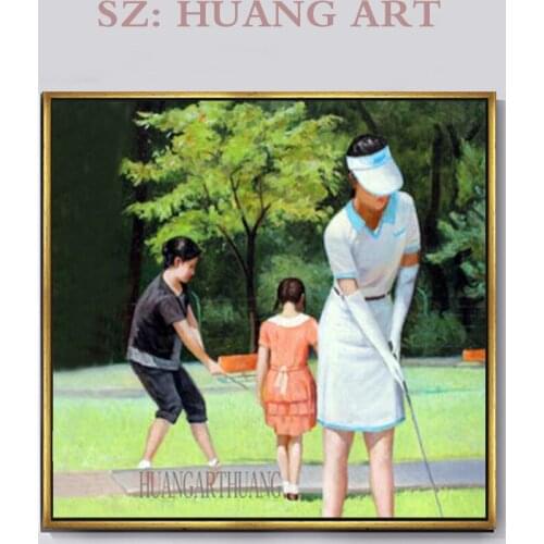 Simple Design Artist Hand-painted Playing Golf Oil Painting on Canvas Simply Wall Art Golf Club Oil Painting for Wall Decoration