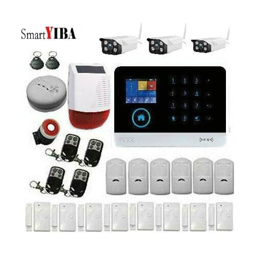 SmartYIBA Russian French Spanish Dutch APP Control Touch Screen GPRS WIFI GSM Home Security Alarm System with IP Camera