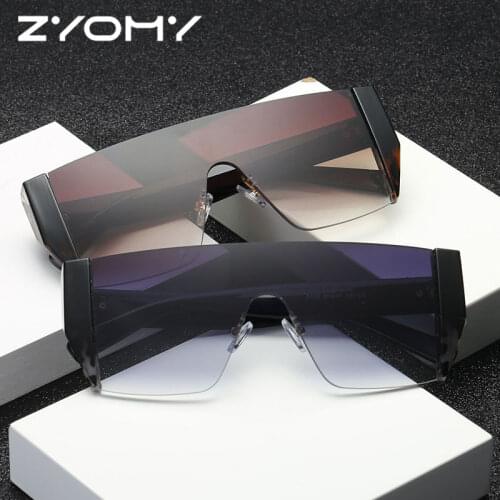 Q Brand Designer Oversized Men Women Sunglasses Gradient Color Lenses Square Siamese Glasses Frameless Driving Goggles UV400