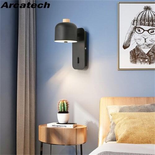 LED Wall Lights With Switch Interface Fashion 7W White Black Wall Lamp Fixture Corridor Aisle Beside Lighting Art Sconce NR-252