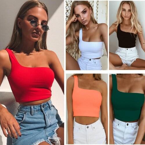 New Arrival Girls Sexy One Shoulder Top Summer Womens Tank Tops Off Shoulder Short Cami Crop Top Female Slim Seamless Tube Top