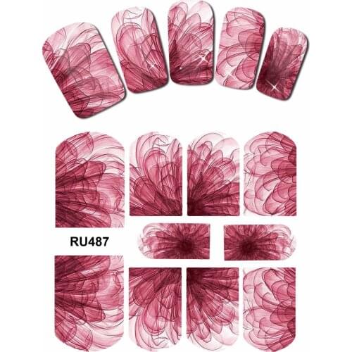 UPRETTEGO NAIL ART NAIL WATER STICKER DECAL FULL COVER FLOWER X RAY TRANSPARENT PETALS FLOWER ROSES RED BLUE RU487-492