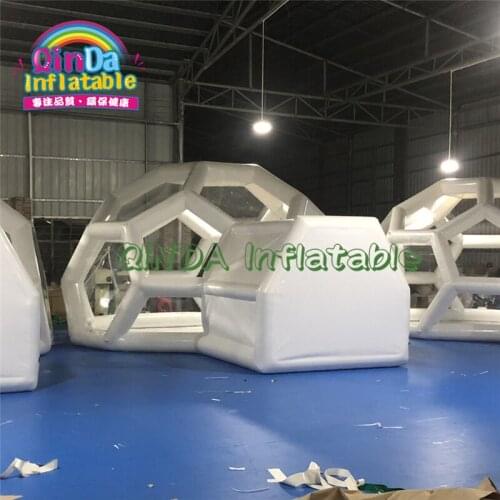 {VC inflatable clear football room tent for restaurant hotel pub inflatable football shape tent with tunnel