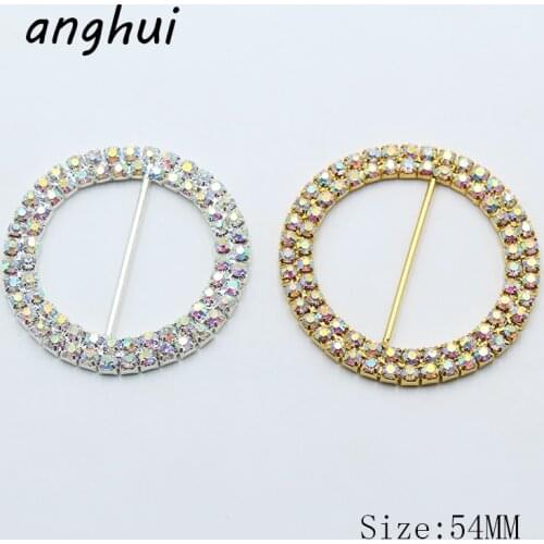High Quality! 10 Pcs/Set 54MM Round Rhinestone Buckle Wedding Invitation Decoration DIY Hair Accessories, Ribbon Wholesale