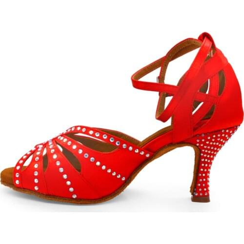 Evkoodance New Arrival Rhinestone Women Dance Shoes Red Khaki Yellow 7cm Latin Salsa Ballroom Dancing Shoes with Fast Shipping