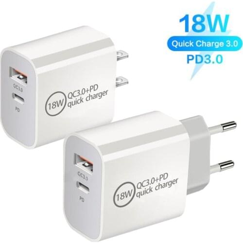 100 pcs PD 18W Type-C Charger Compatible with QC3.0 Fast Charging USB Mobile Phone Charger usb charger for iphone samsung