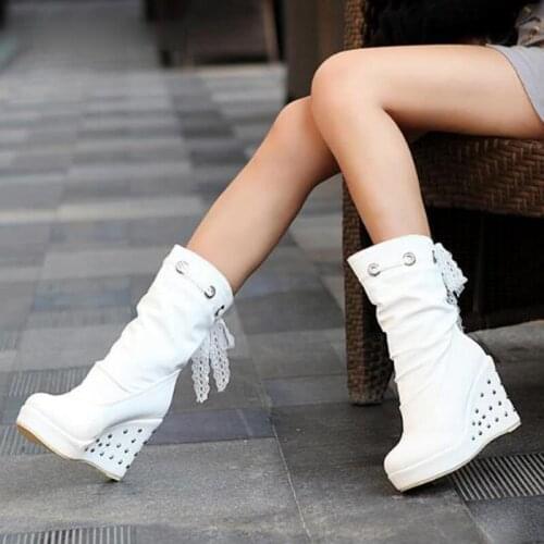 2021 Wedge Women Boots Autumn Shoes Woman Platform Mid-calf High Heel Boots Fashion Gothic Lady Shoes