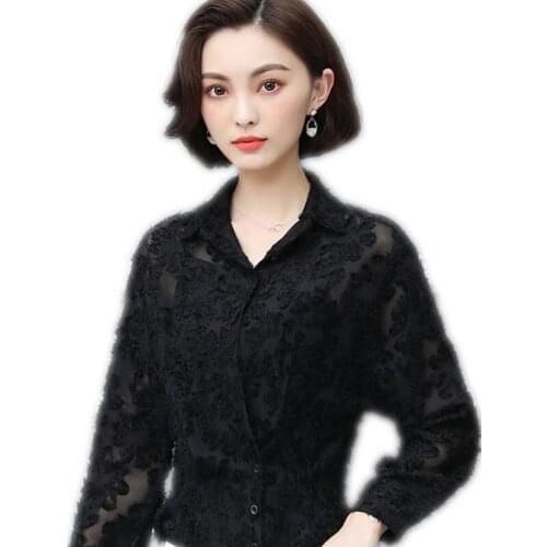 Fashion Lace Women Blosues Tops And Shirts 2019 New Elegant Office Lady Short Chiffon Women Shirts Plus Size 4XL Tops MujerQ1227