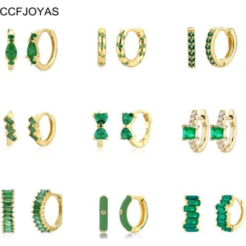 CCFJOYA Real 925 Sterling Silver Small Green CZ Zircon Hoop Earrings For Women Round Circle Piercing Earring Jewelry pendientes