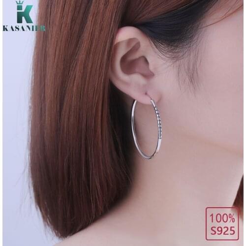 KASANIER 2019 Fashion 45MM/55MM S925 Sterling Silver Women Big Circle Geometric pattern Hoop Earrings Charm Jewelry