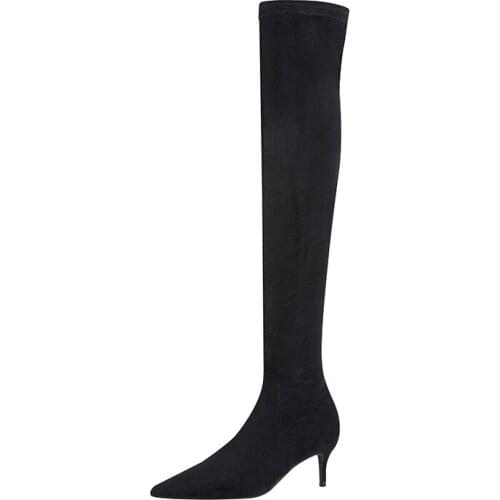 Shoes For 2021 Women Autumn Winter Black Suede Elastic Over-knee Boots Stiletto Super Heels Lady shoes Plus Size 41