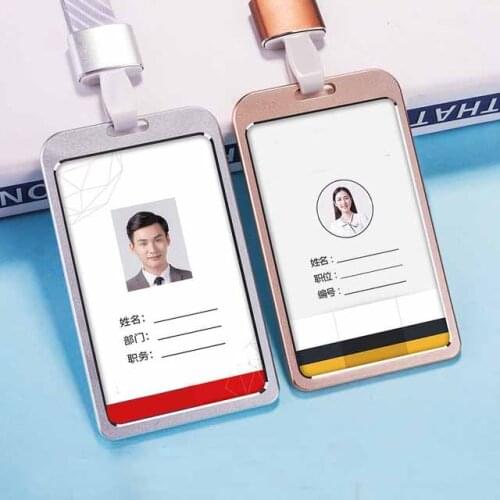1PC Aluminum Alloy Work Name Card Holders Business Work Card ID Badge Lanyard Holder Hot Vertical Metal ID Business Case
