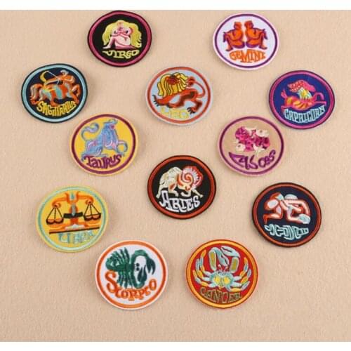 1PCS Embroidered Patches for Clothing 12 Constellations Iron Sew Applique Biker Patches Jackets Badge Shoes Bags Stickers
