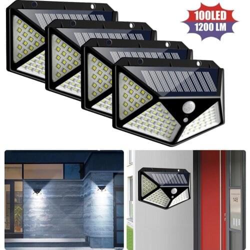100 LED Solar Powered PIR Motion Sensor Wall Light Outdoor 3 Smart Modes Garden Waterproof Outdoor Emergency Lamp
