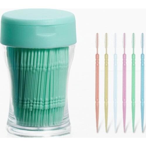 200pcs Pick interdental Brush Double-head Brushed For Teeth Cleaning Toothpick Oral Care Tool 6.2 Cm Tandenstokers Dental Floss