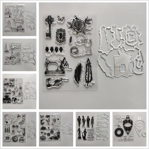 2021 People Clear Stamps and Metal Cutting Dies DIY Scrapbooking Steamship Embossing Album Seal Car Template Punch Stencils