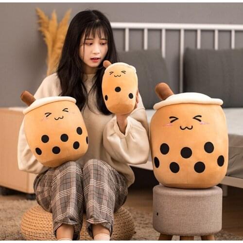 24cm cute cartoon Fruit bubble tea cup shaped pillow with suction tubes real-life stuffed soft cushion funny boba food Doll Toy