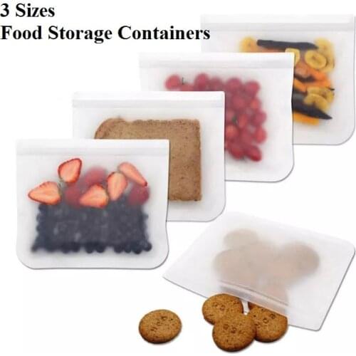 3 Sizes Silicone Food Storage Containers Reusable Stand Up Zip Shut Bag Leakproof Fresh Food Storage Bag Kitchen Organizer