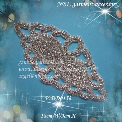 30PCS) Wholesale hand beaded sewing silver rhinestone applique patch iron on for dress WDD0158