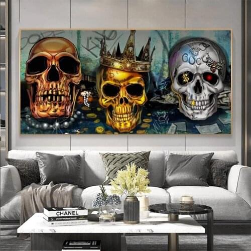 Diamond Mosaic round drill Cross Stitch Diamond Abstract graffiti art, golden skull Painting Full Square Decor For Home A1734