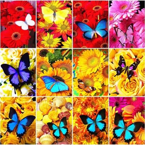 AZQSD Full Square Diamond Painting Butterfly Cross Stitch Rhinestones Diamond Embroidery Flower Mosaic Needlework Home Decor