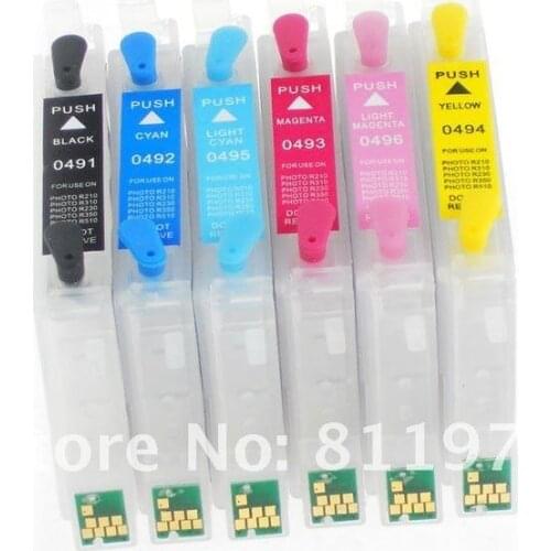 Free Shipping T0481-T0486 refillable ink cartridge for epson Stylus Photo R200,R220,R300,R300M,R320,R340,RX500,RX600,RX620,RX640
