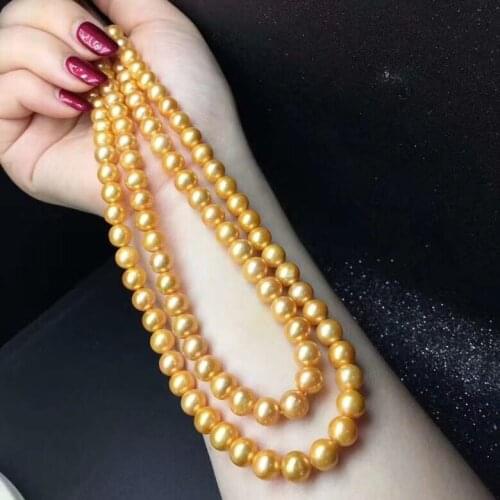 Pure natural pearl necklace, beautiful Edison thick gold pearl, bead size 8-9mm ps09