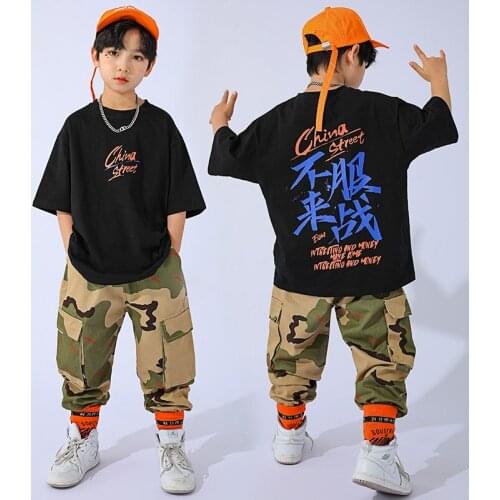 Kids Hip Hop Clothing Summer Handsome Camouflage Pants Loose T Shirt Ballroom Street Clothes Boys Girls Dancing Costume BL6228