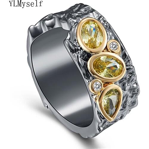 Dropshipping Rock Cool Ring Olivine crystal stone Black 2 tone Jewellery Luxury Rings Jewelry for women